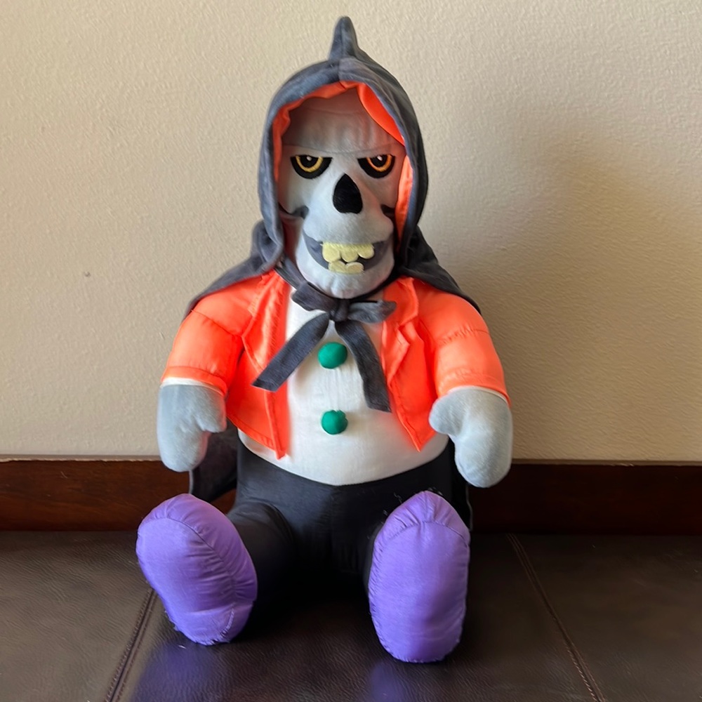 Vintage Halloween Sitting Nylon Plush Skeleton With Hooded Cape by Stuffins